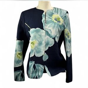 LINDA ALLARD ELLEN TRACY 10 Floral Silk Blend Textured Lined Jacket RT $548
